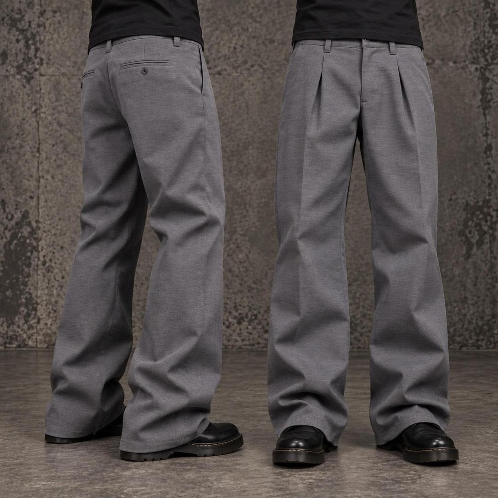 34x32 Gray Baggy Wide Leg Pleated Dress Pants Men's